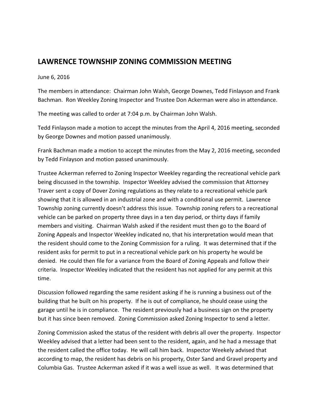 Lawrence Township Zoning Commission Meeting