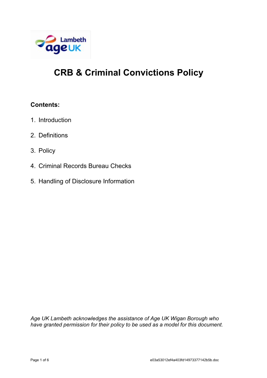 CRB Criminal Convictions Policy