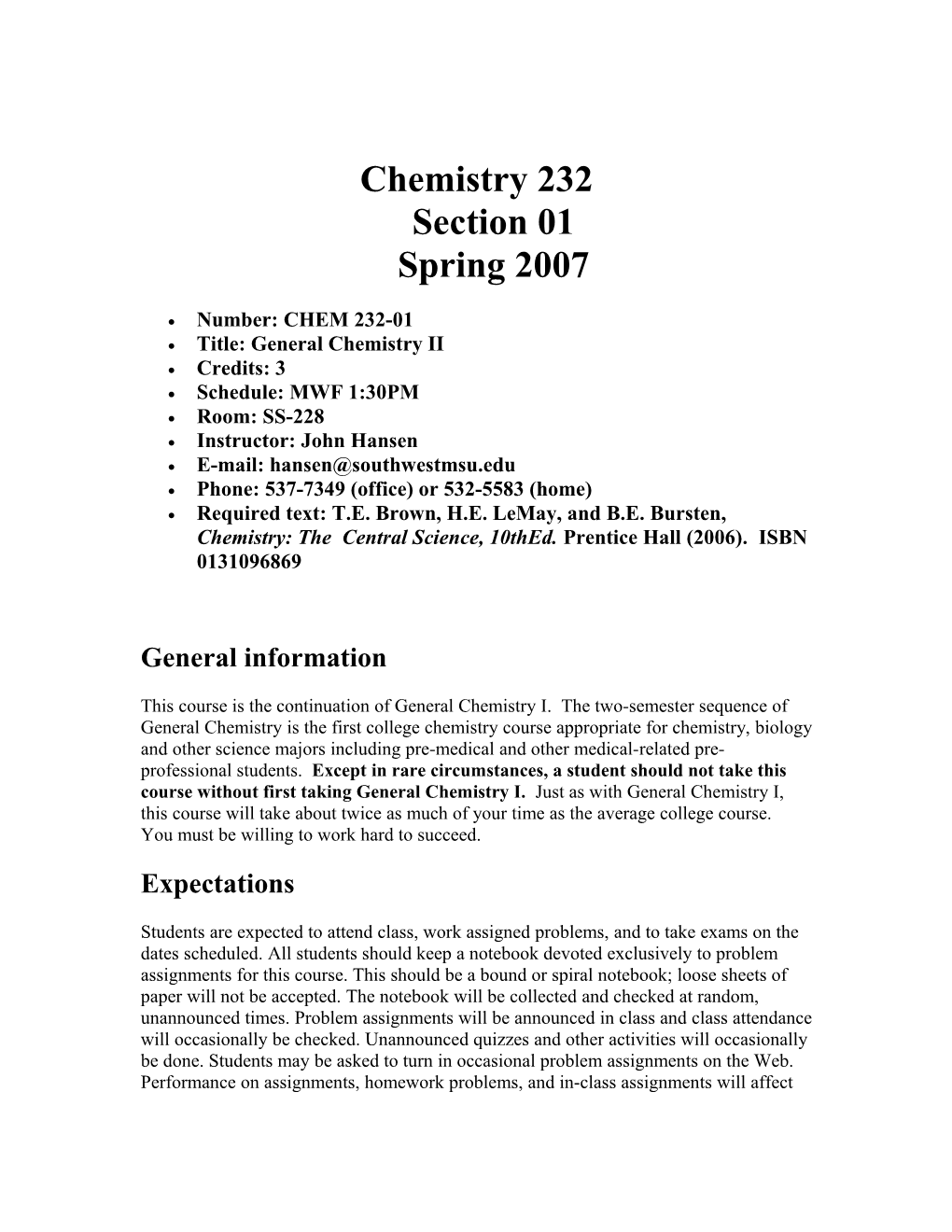 Title: General Chemistry II