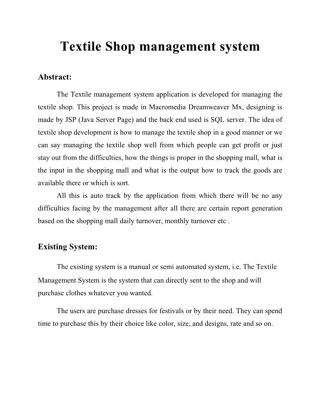 Textile Shop Management System