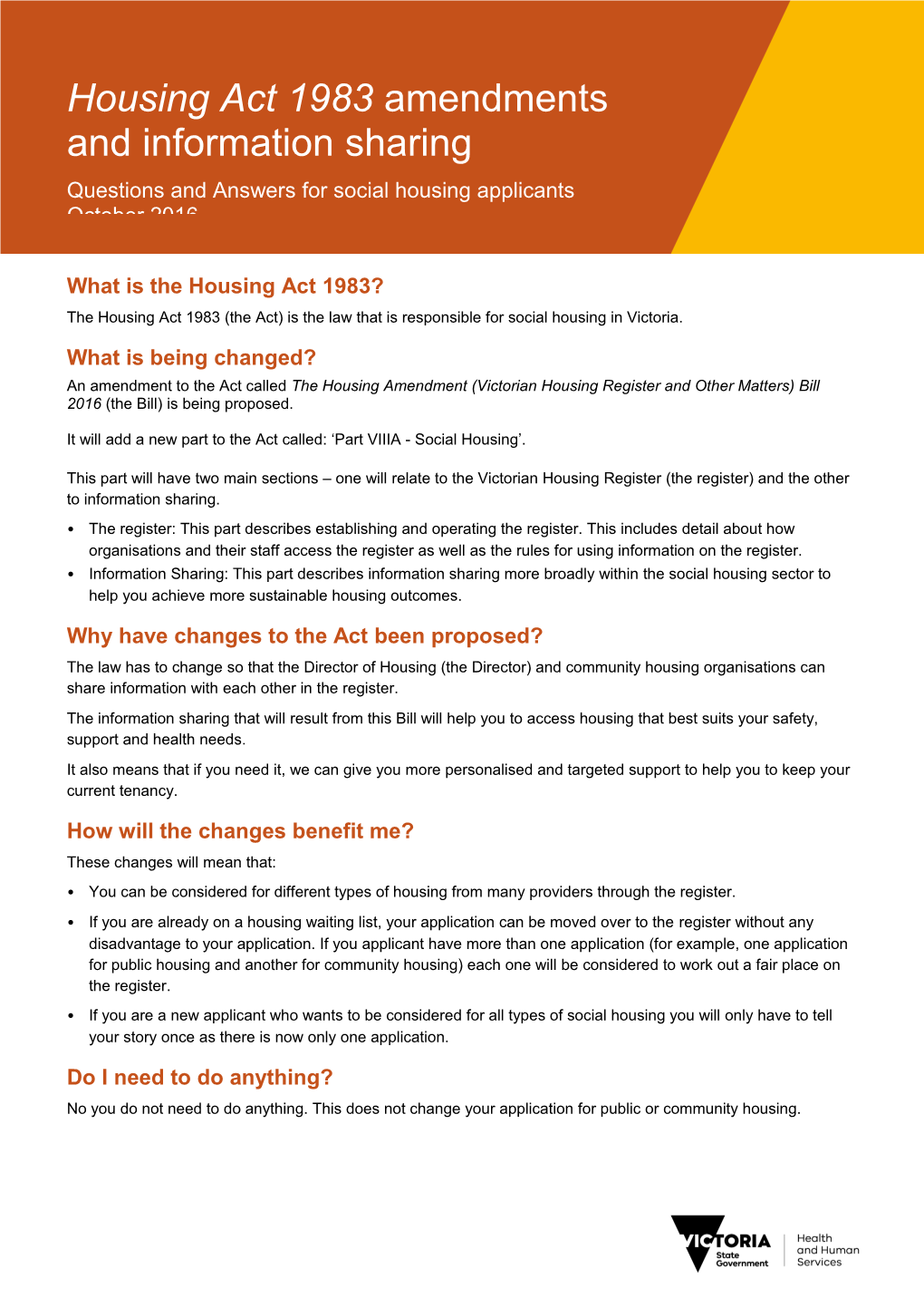 Housing Act 1983 Amendments and Information Sharing- Questions and Answers for Applicants