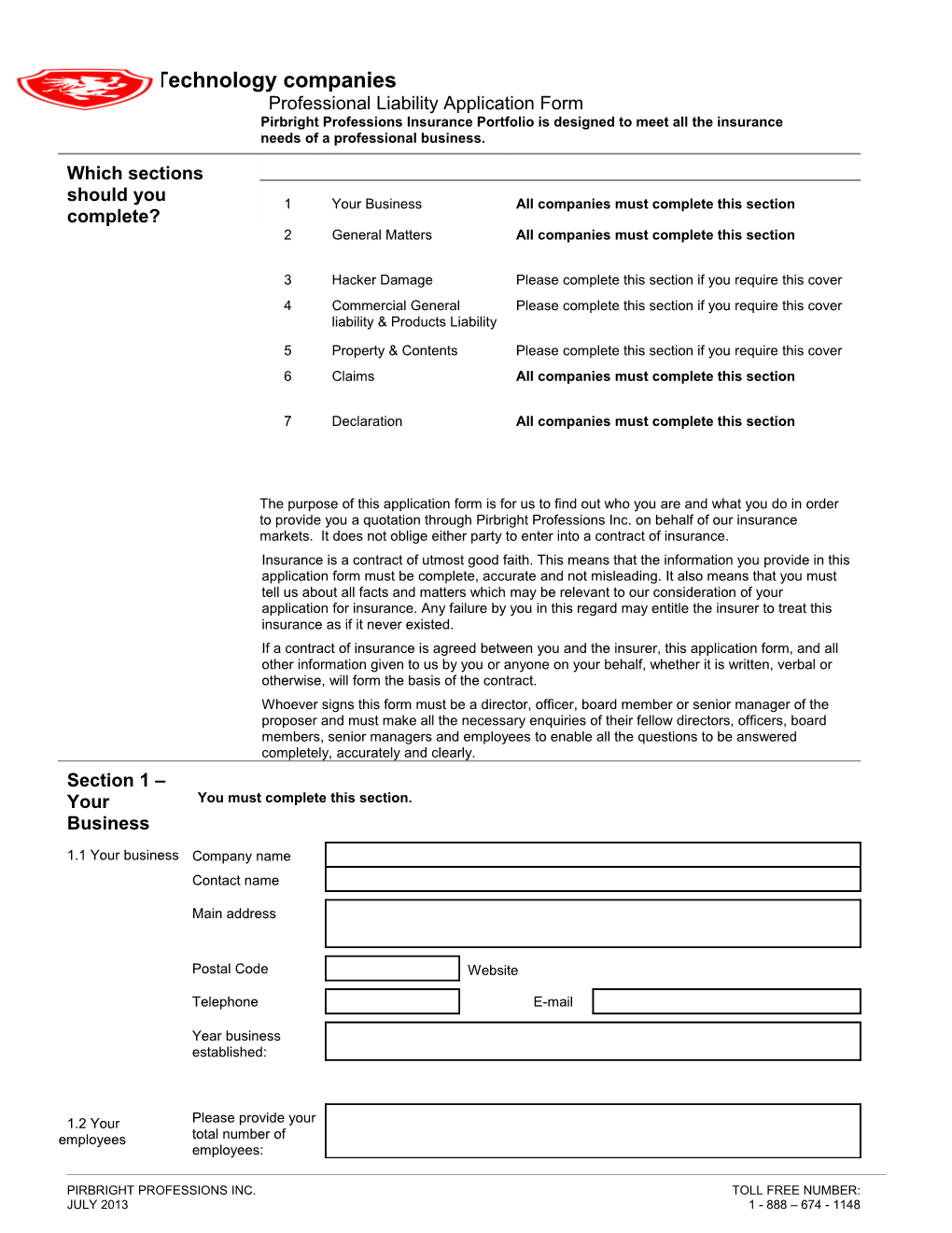 Professional Liability Application Form