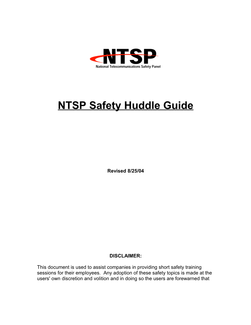 Safety Huddle Guide (August 2004)