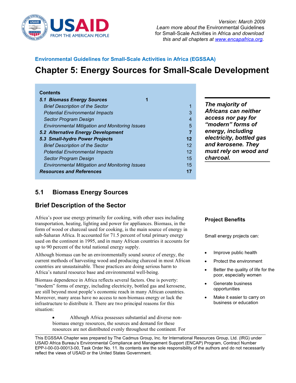 Environmental Guidelines for Small-Scale Activities in Africa (EGSSAA)