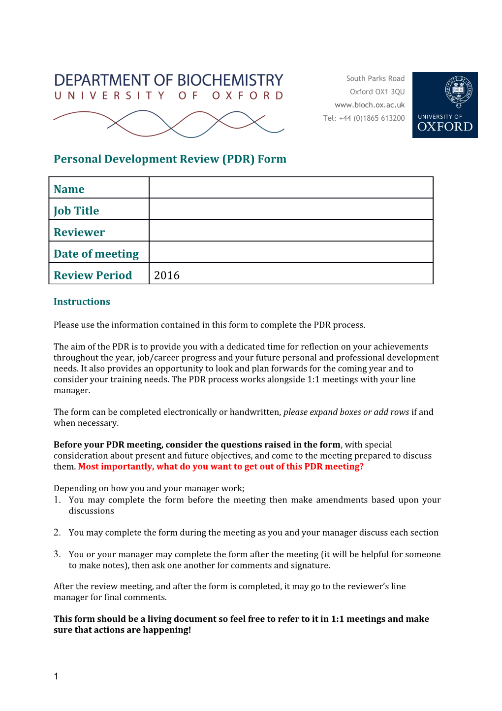 Personal Development Review (PDR)Form