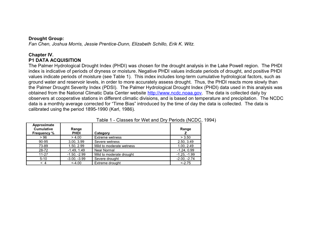 Table 1 - Classes for Wet and Dry Periods (NCDC, 1994)