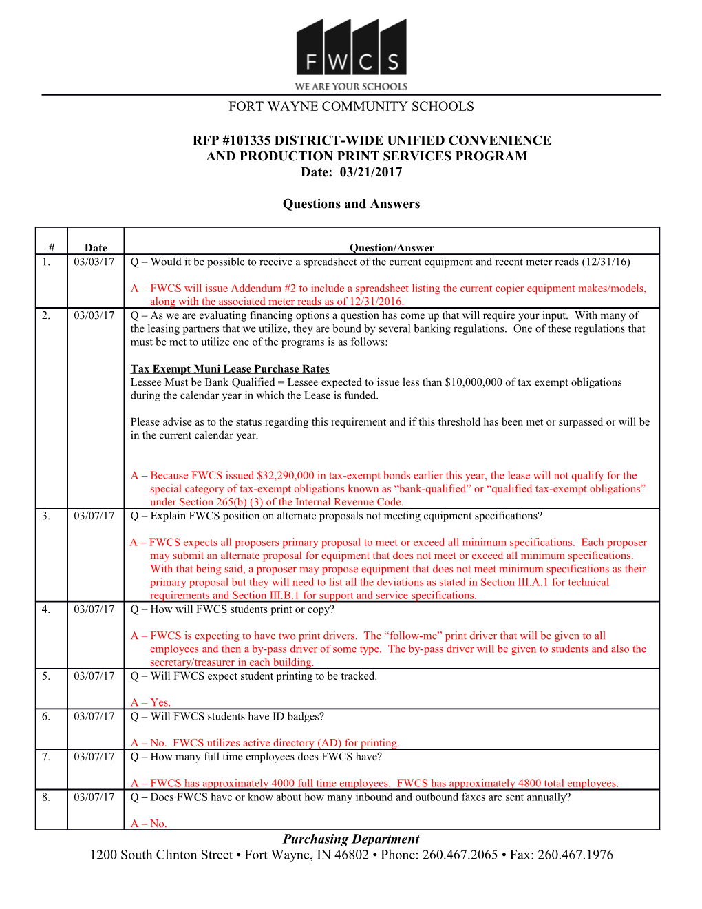 Rfp #101335District-Wide Unified Convenience