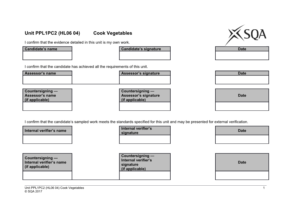 Unit PPL1PC2 (HL06 04)Cook Vegetables