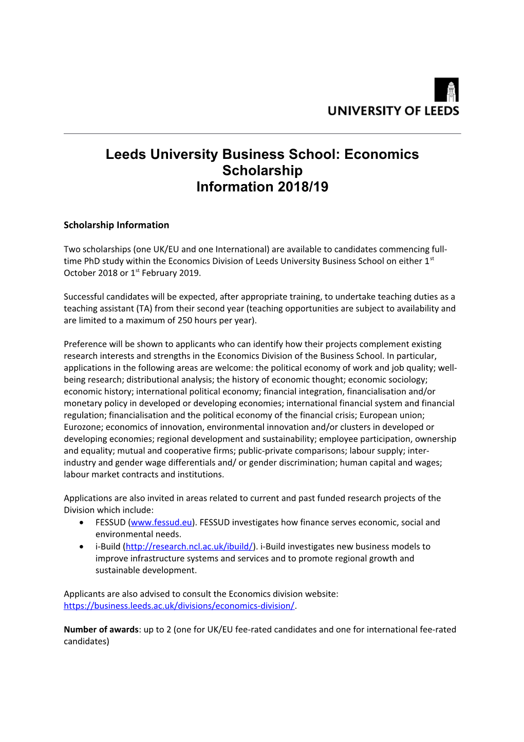 Leeds University Business School: Economicsscholarship