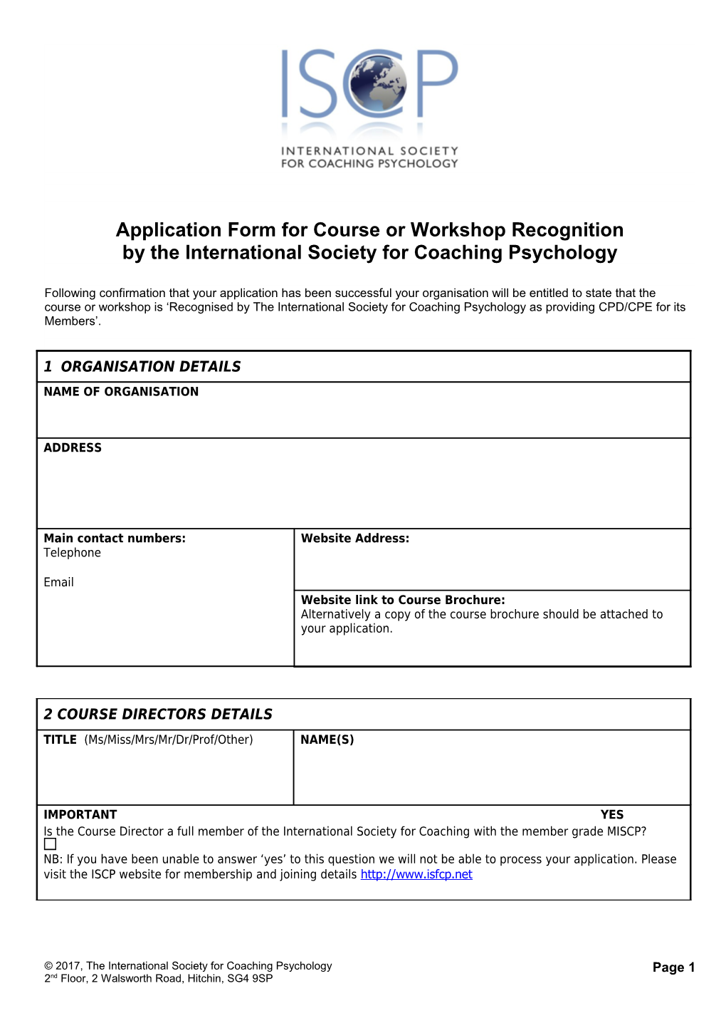 Application Form for Membership of SCP