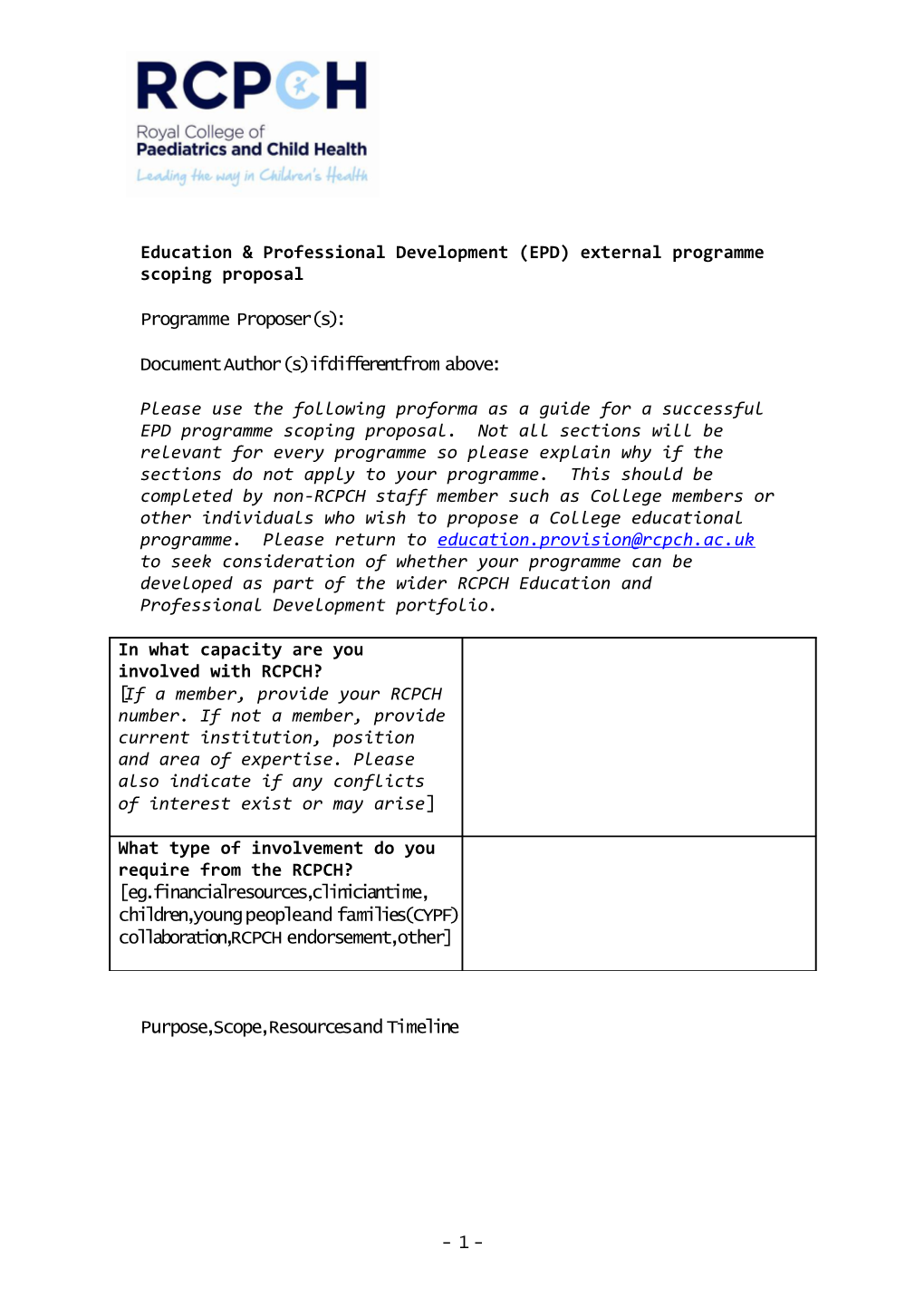 Education & Professional Development (EPD) External Programme Scoping Proposal