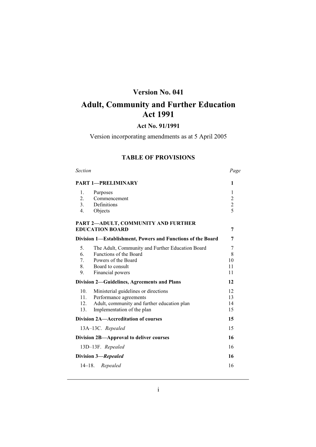 Adult, Community and Further Education Act 1991