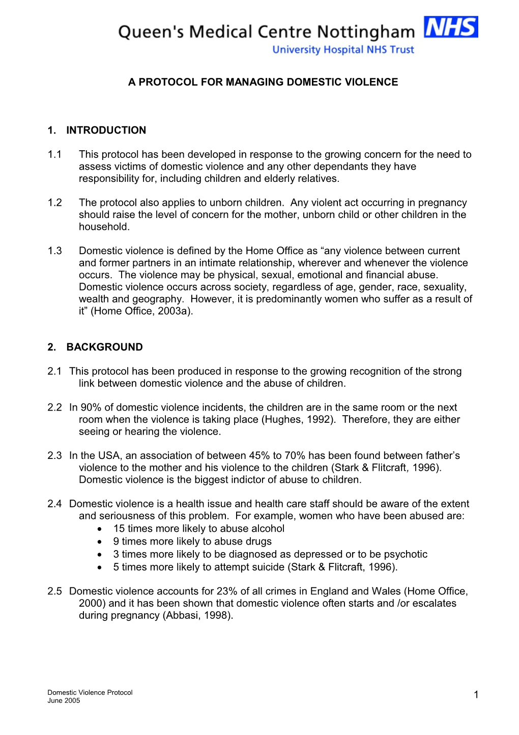 TRUST DOMESTIC VIOLENCE POLICY Draft Aug 2004