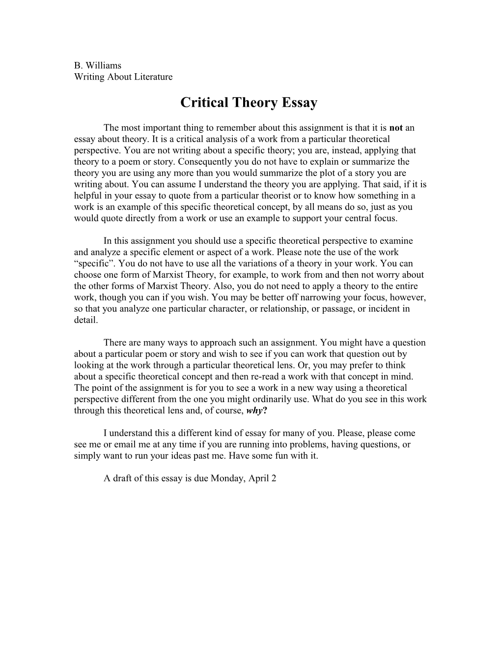 Critical Theory Essay