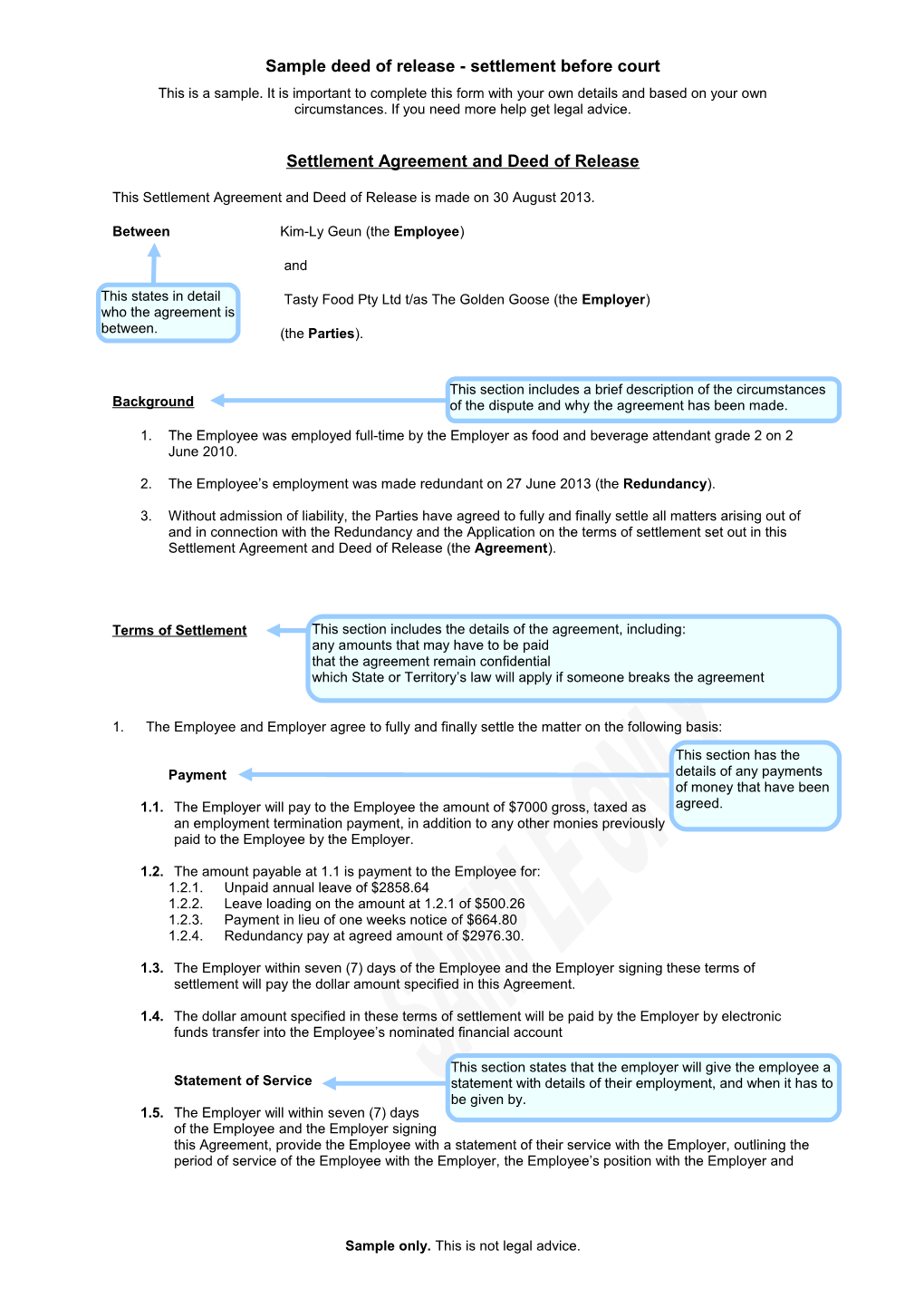 Settlement Agreement and Deed of Release