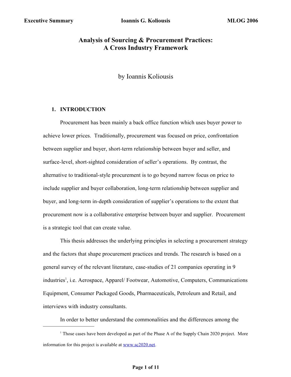 Analysis of Sourcing & Procurement Practices