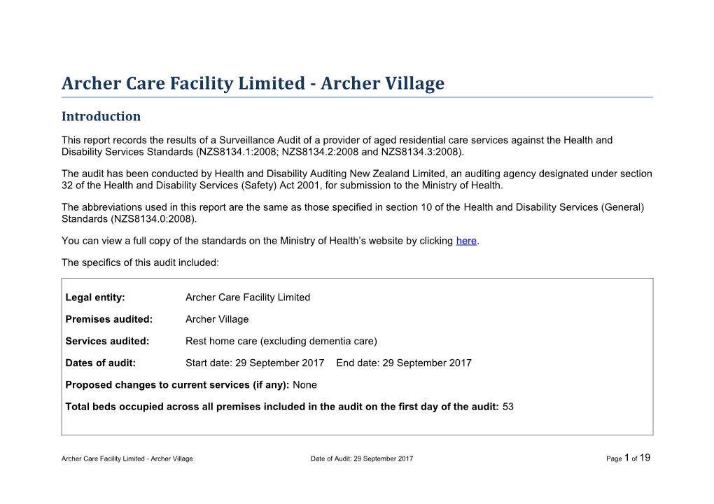 Archer Care Facility Limited - Archer Village