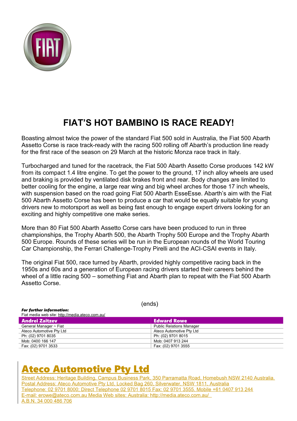 Fiat S Hot Bambino Is Race Ready!