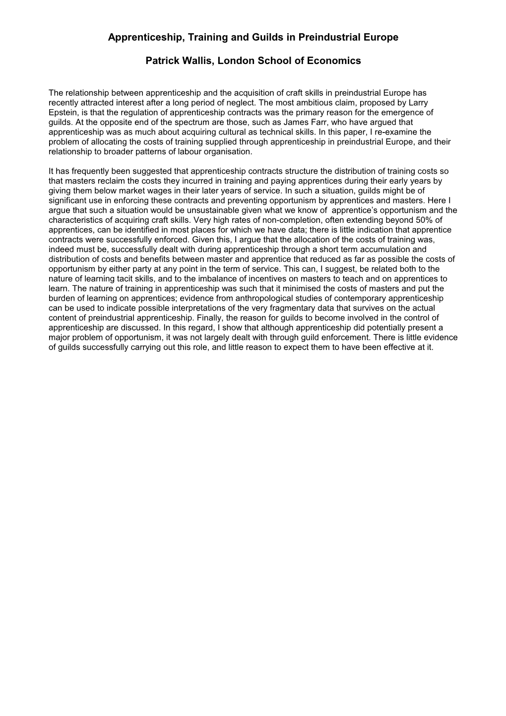 Abstract for Economic History Society, Annual Meeting, 2005