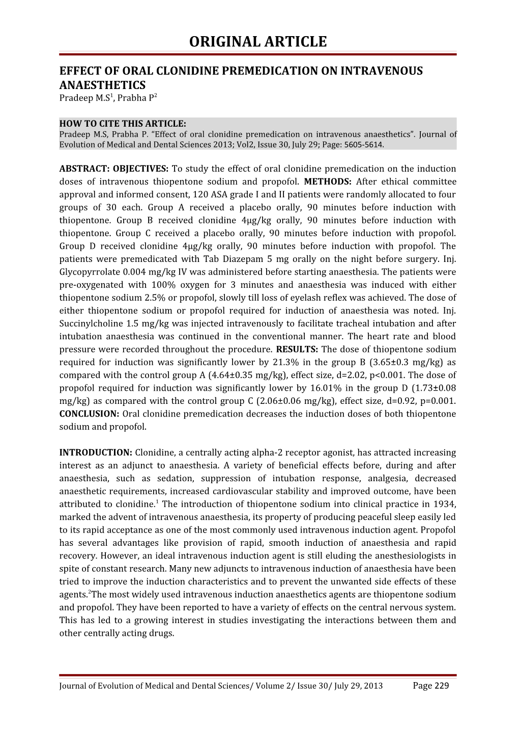 Effect of Oral Clonidine Premedication on Intravenous Anaesthetics