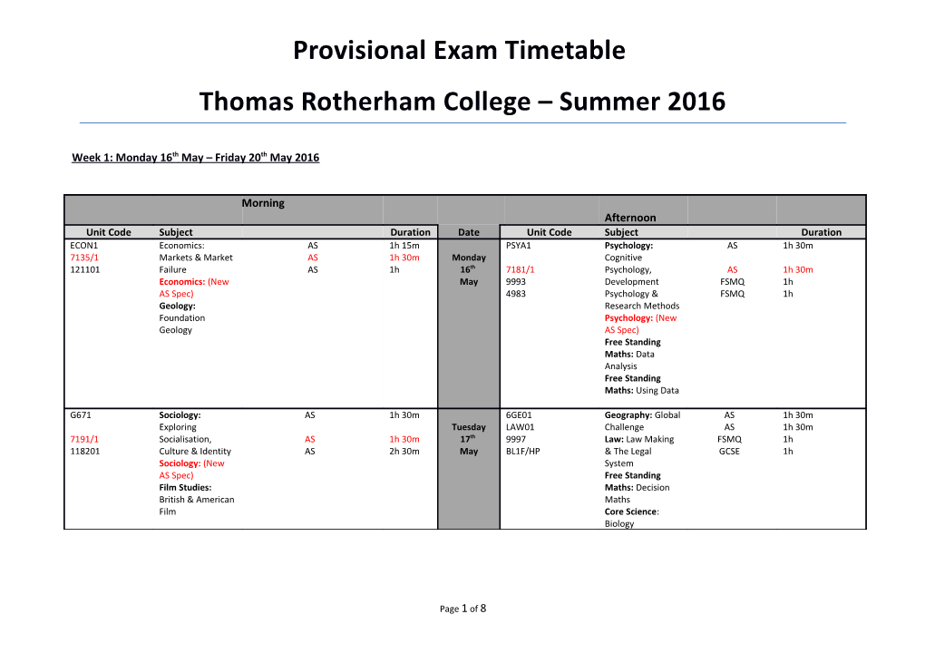 Thomas Rotherham College Summer 2016
