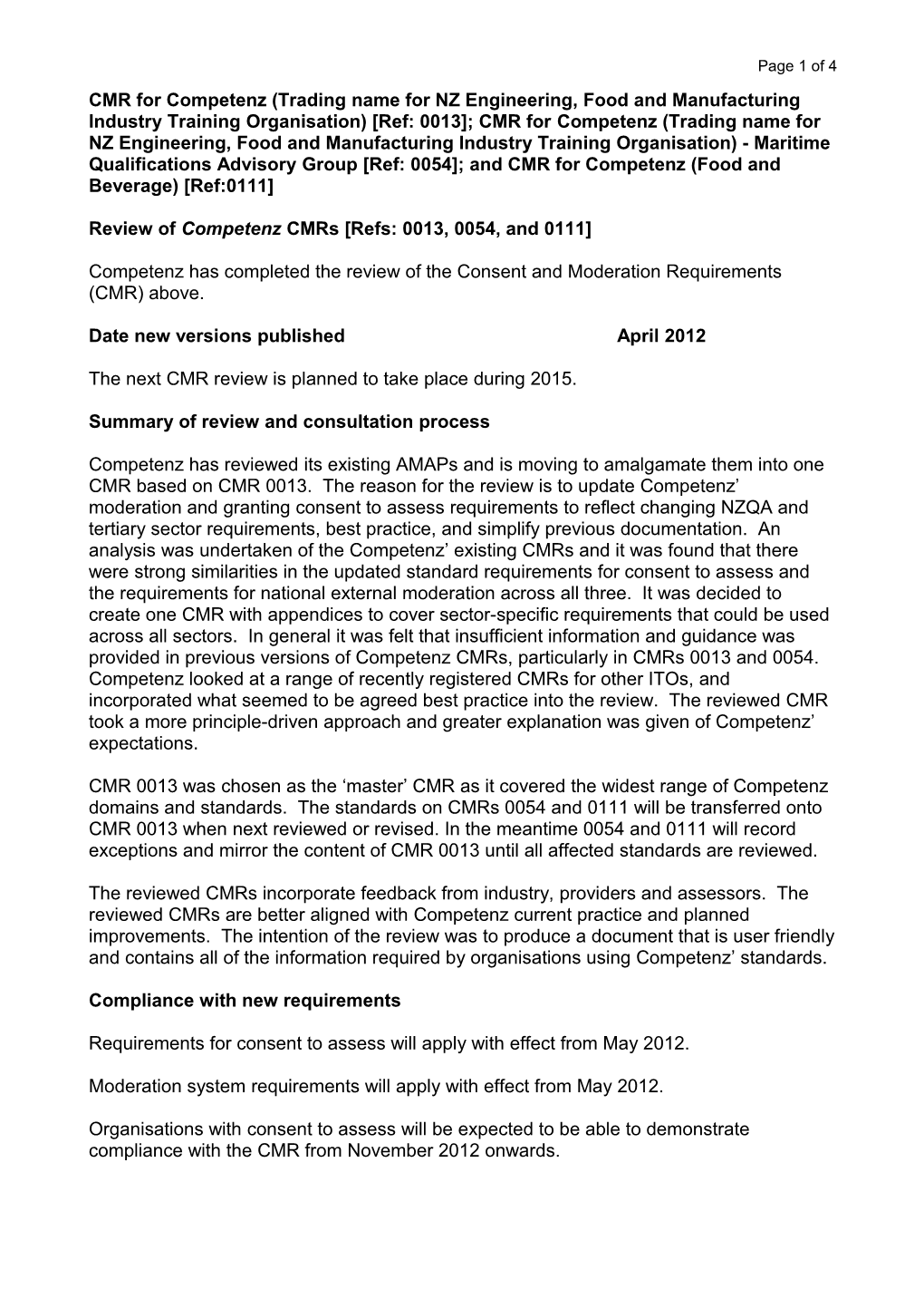 Review of Competenz Cmrs Refs: 0013, 0054, and 0111