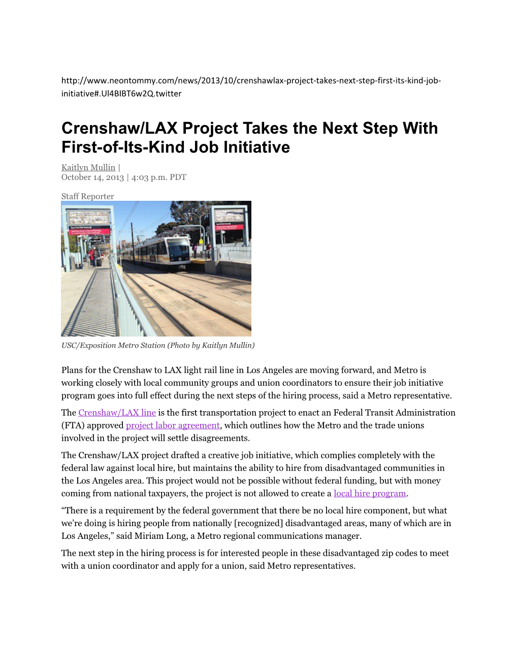 Crenshaw/LAX Project Takes the Next Step with First-Of-Its-Kind Job Initiative