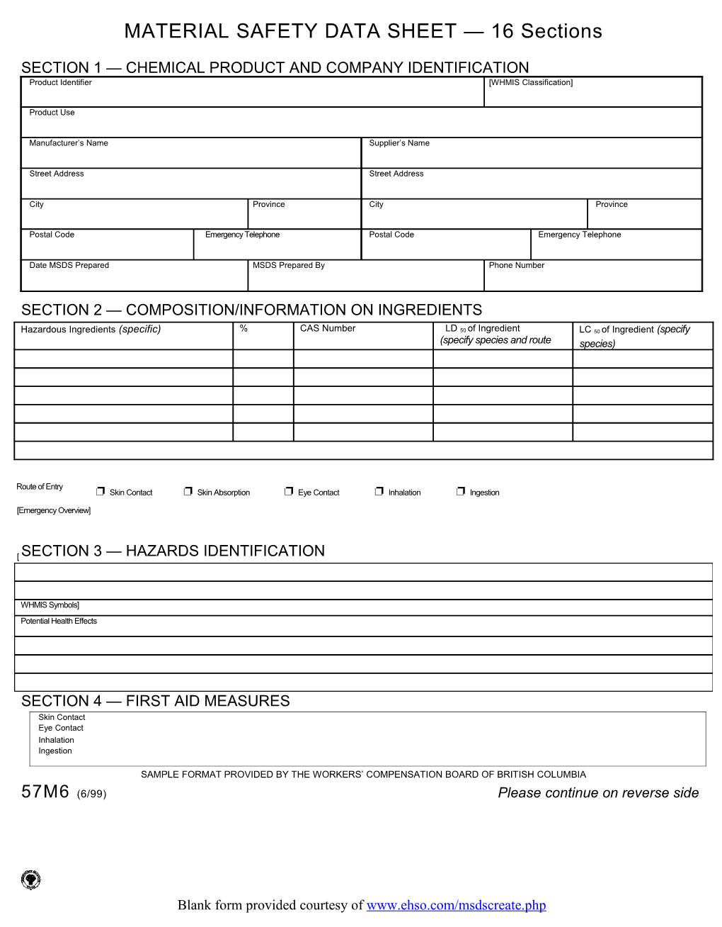 MATERIAL SAFETY DATA SHEET 16 Sections