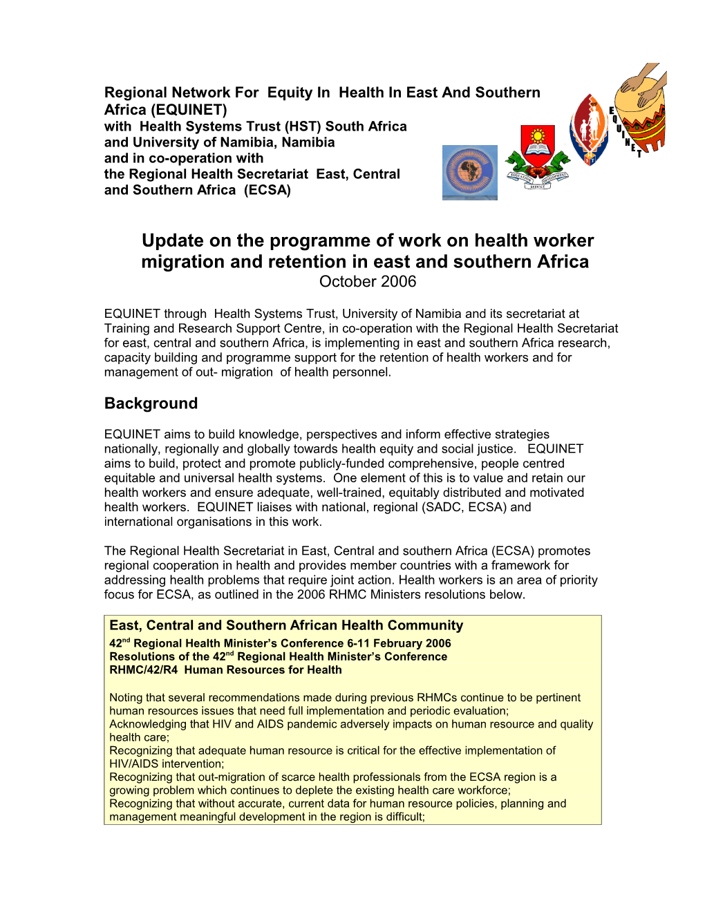 Regional Network for Equity in Health in East and Southern Africa (EQUINET)