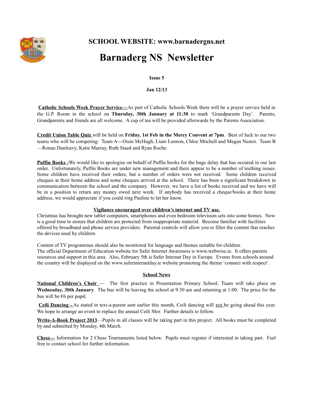 Barnadergns Newsletter