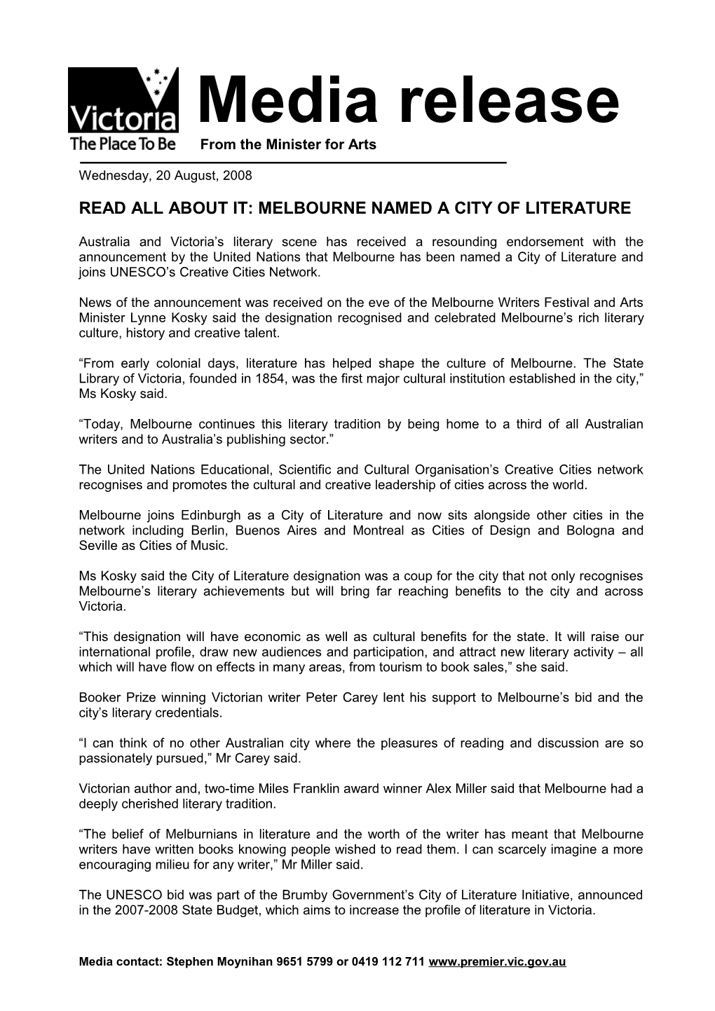 Read All About It: Melbourne Named a City Ofliterature