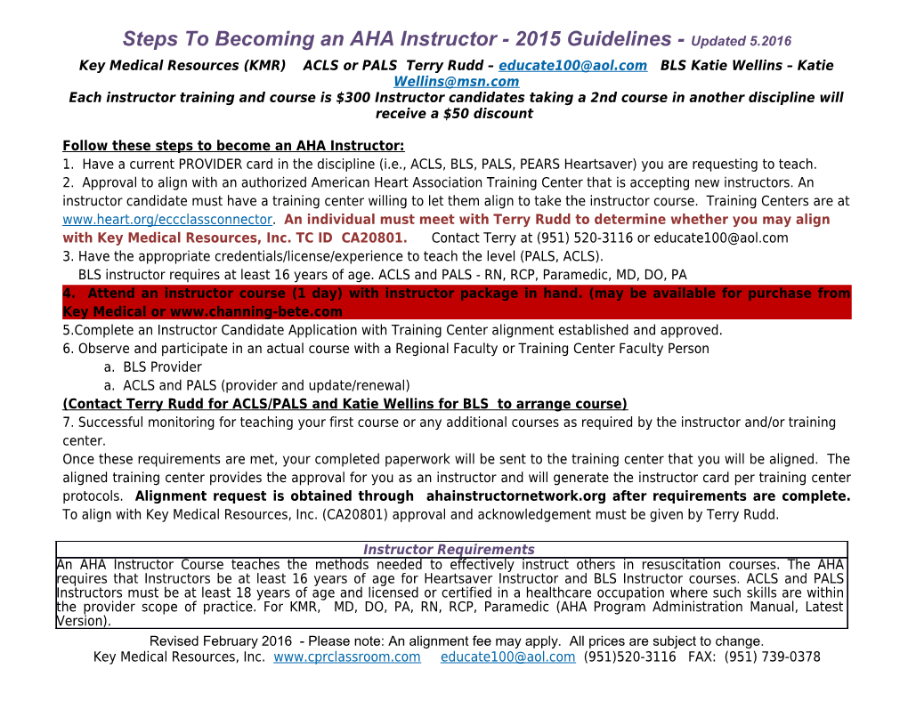 Steps to Becoming an AHA Instructor - 2015 Guidelines - Updated 5.2016