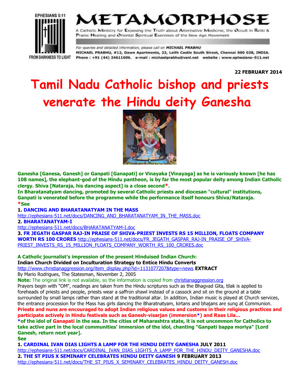 Tamil Nadu Catholic Bishop and Priests Venerate the Hindu Deity Ganesha