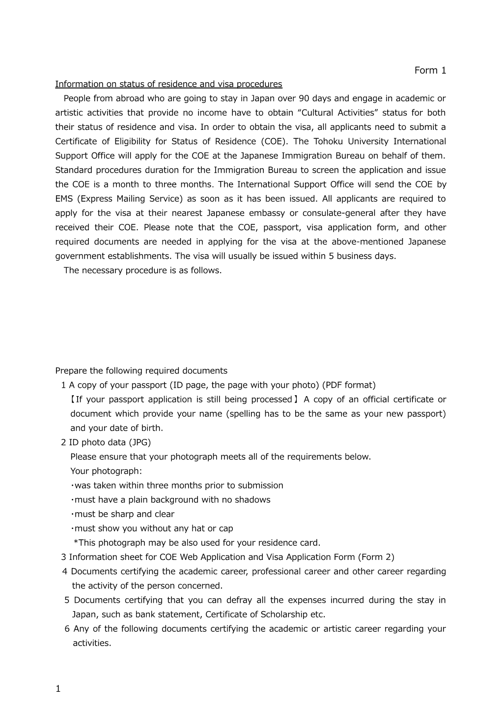 Information Onstatus of Residence and Visa Procedures