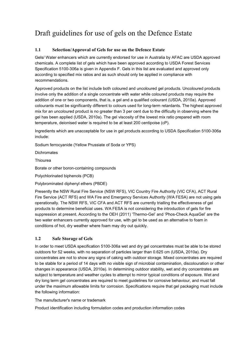 Draft Guidelines for Use of Gels on the Defence Estate