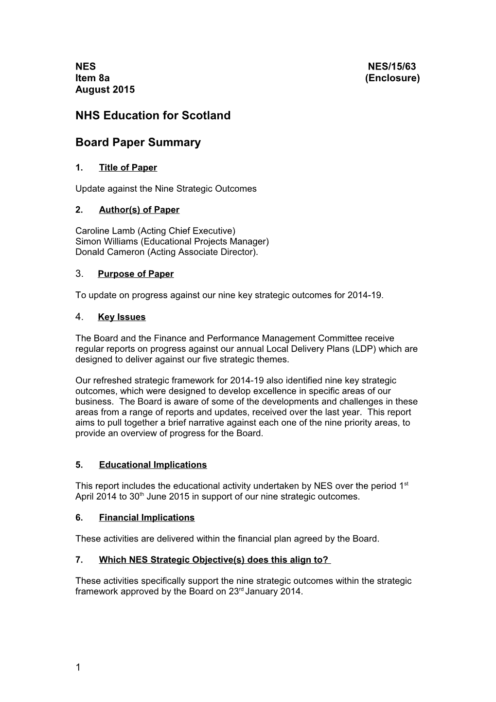 NHS Education for Scotland National PEF Priorities