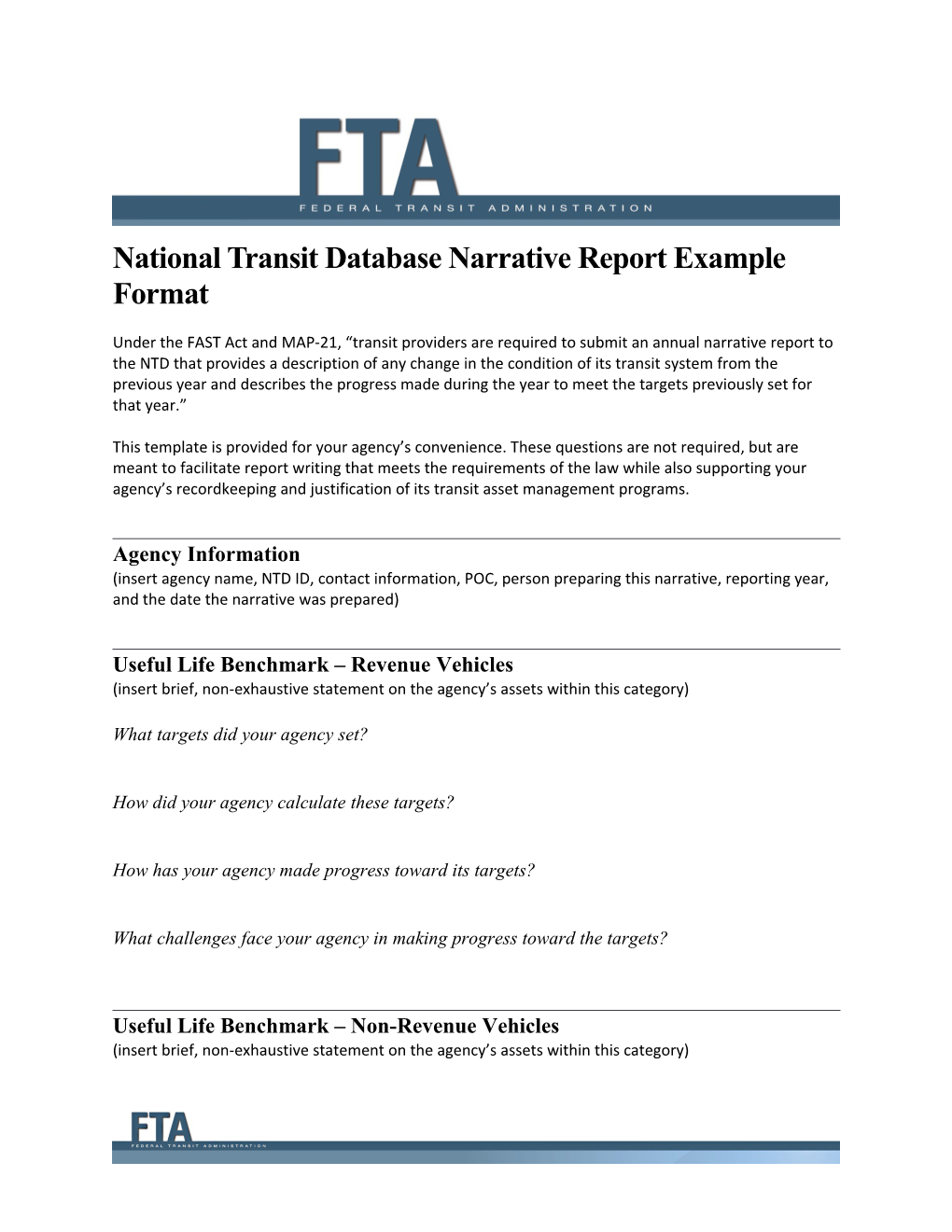 National Transit Database Narrative Example Format