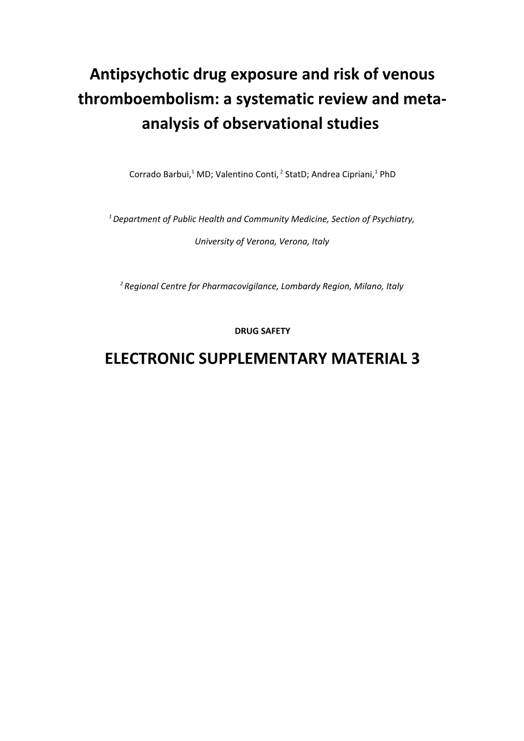 Antipsychotic Drug Exposure and Risk of Venous Thromboembolism: a Systematic Review And