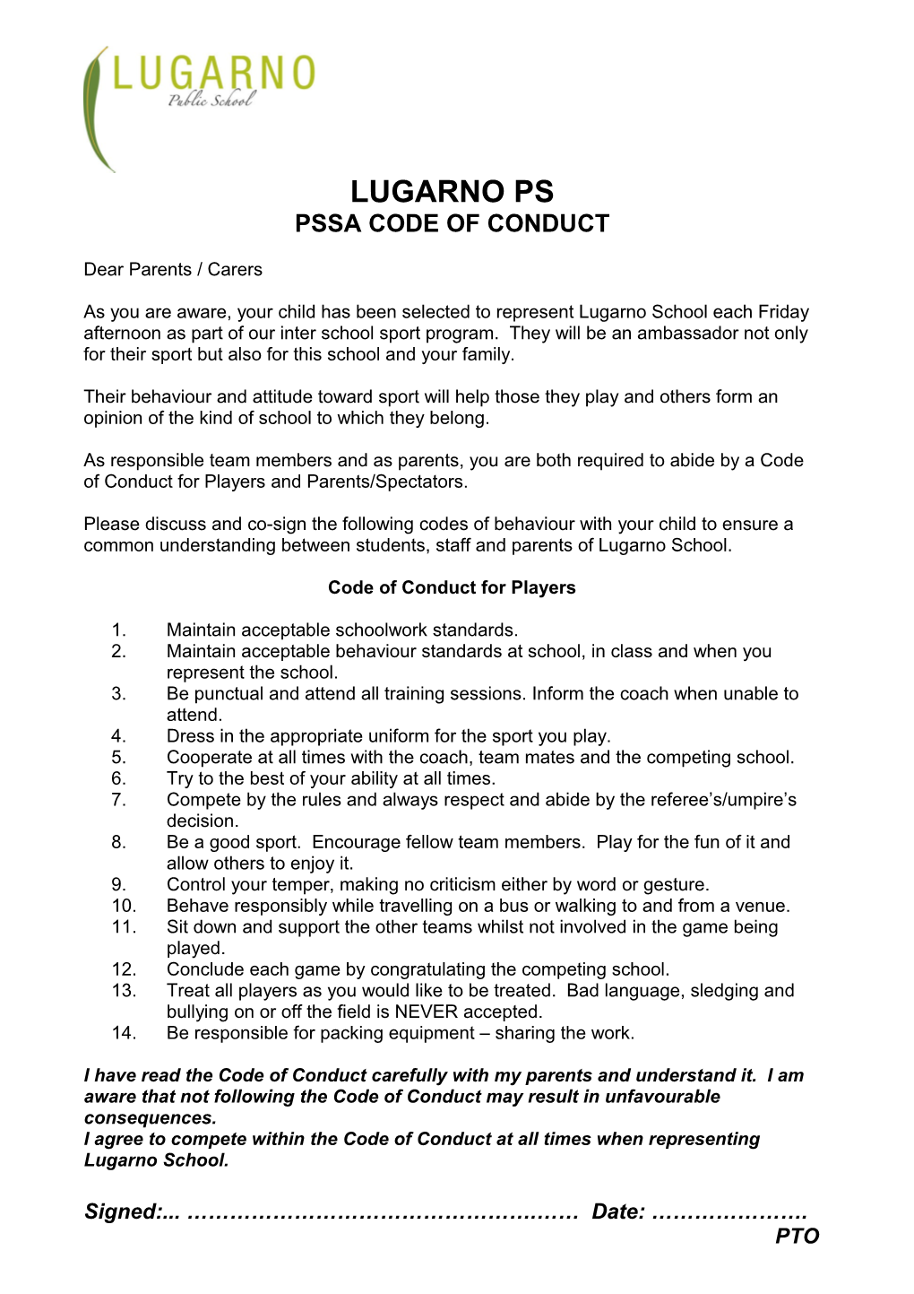 Pssa Code of Conduct