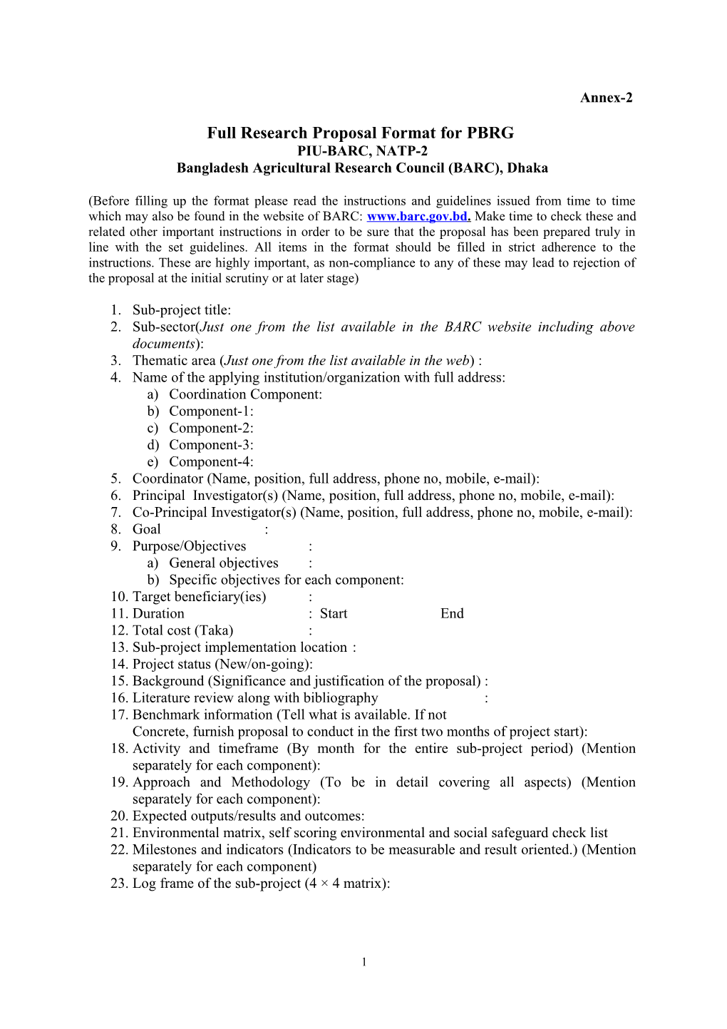 Full Research Proposal Format for PBRG