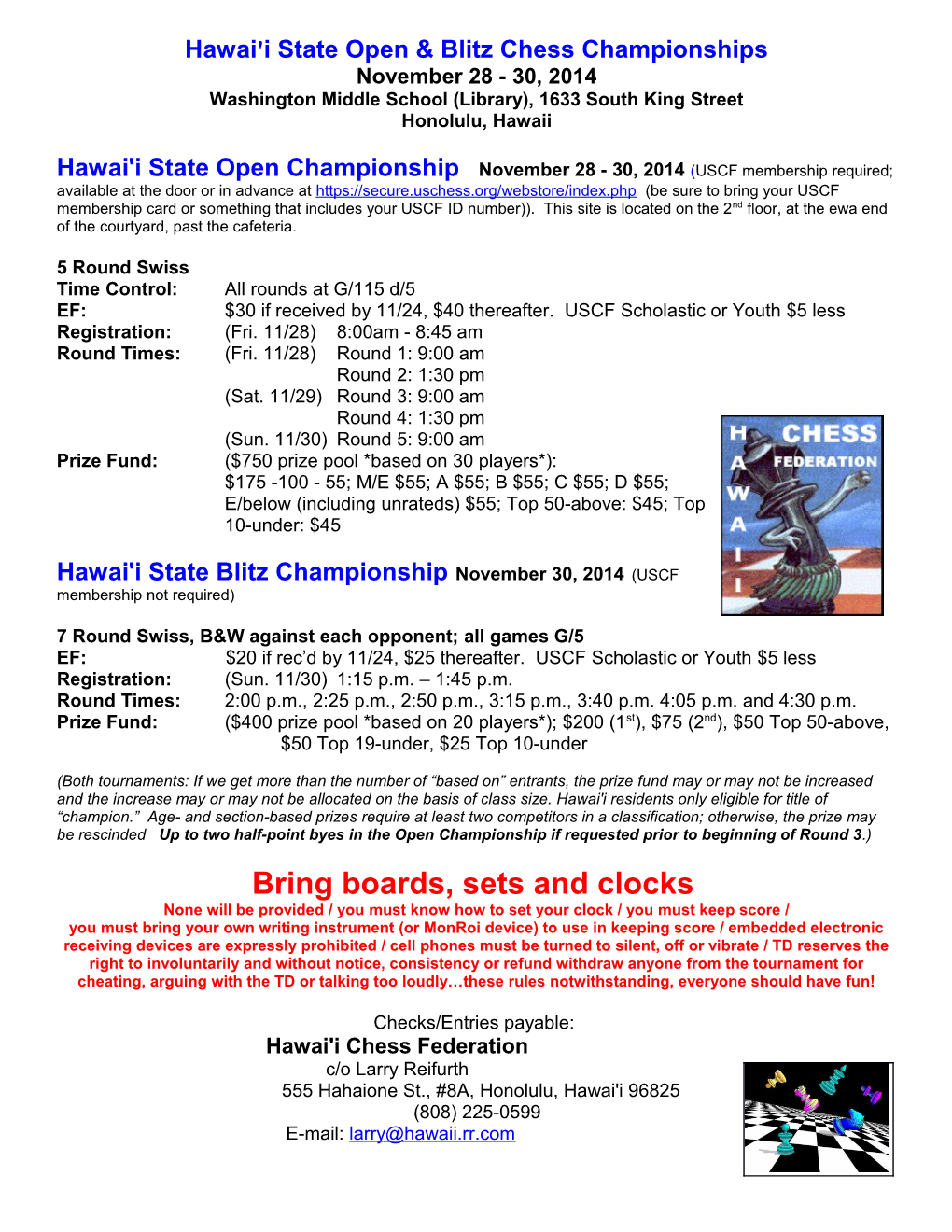 Hawai'i State Open & Blitz Chess Championships