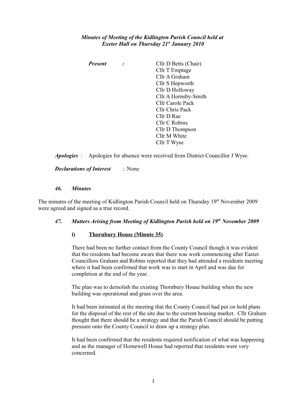 Minutes of Meeting of Kidlington Parish Council
