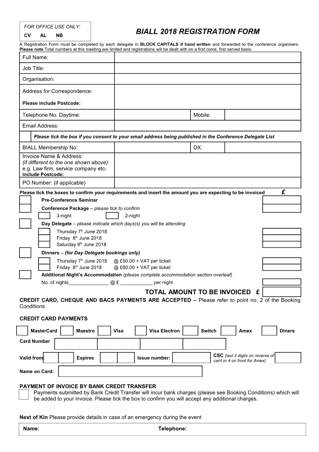 Payment of Invoice by Bank Credit Transfer