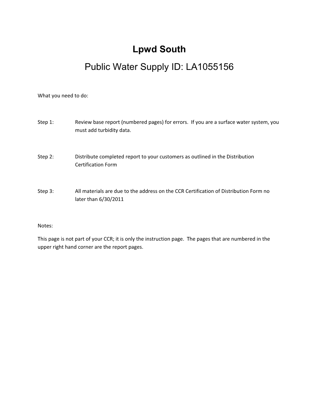 Public Water Supply ID: LA1055156