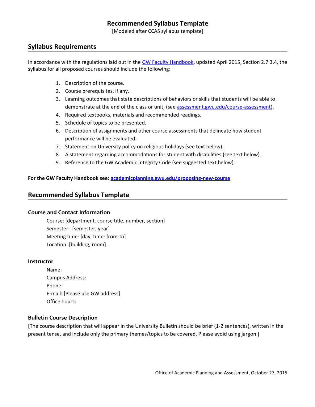 Recommended Syllabus Template