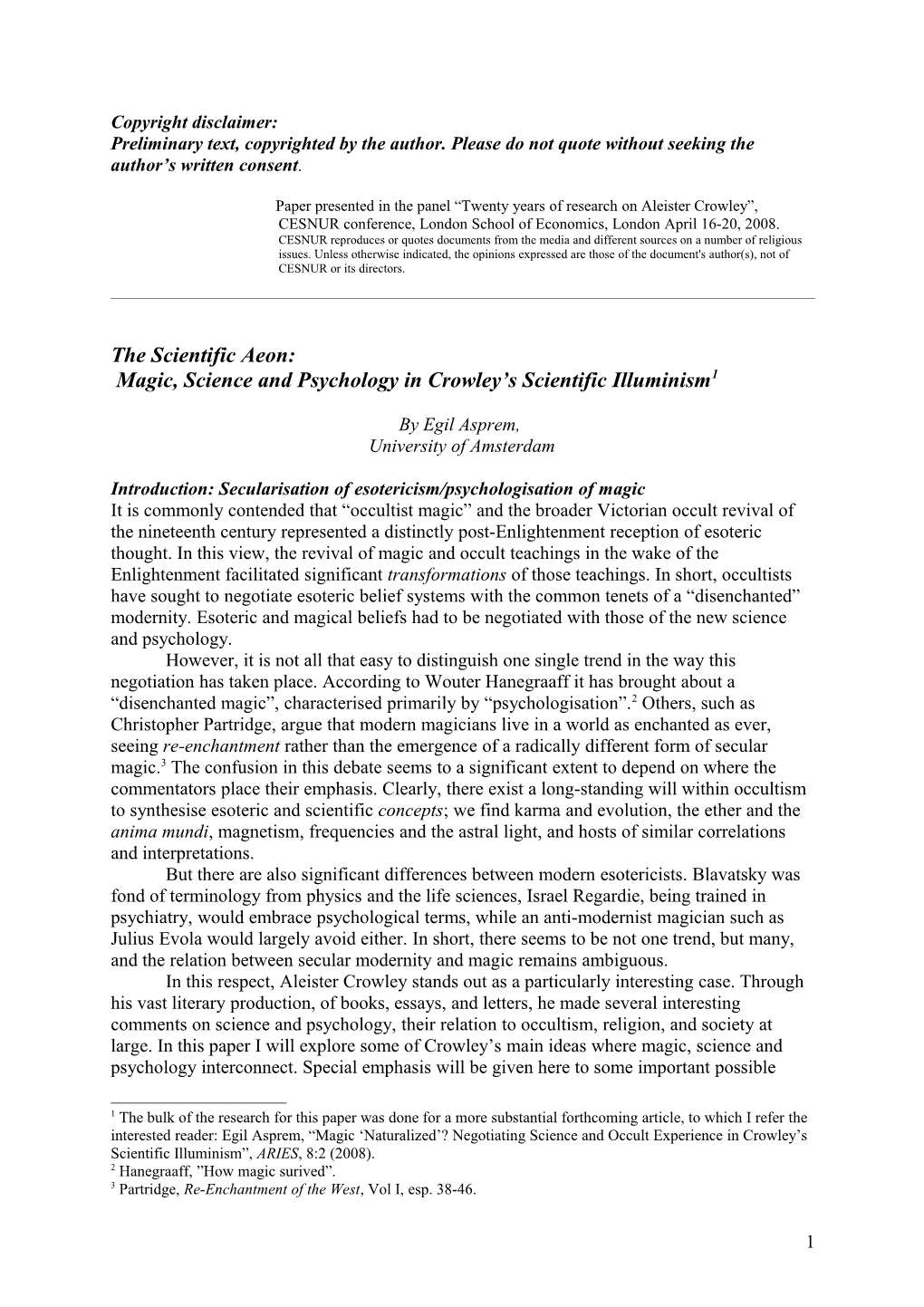 The Scientific Aeon: Magic, Science and Psychology in Crowley S Scientific Illuminism