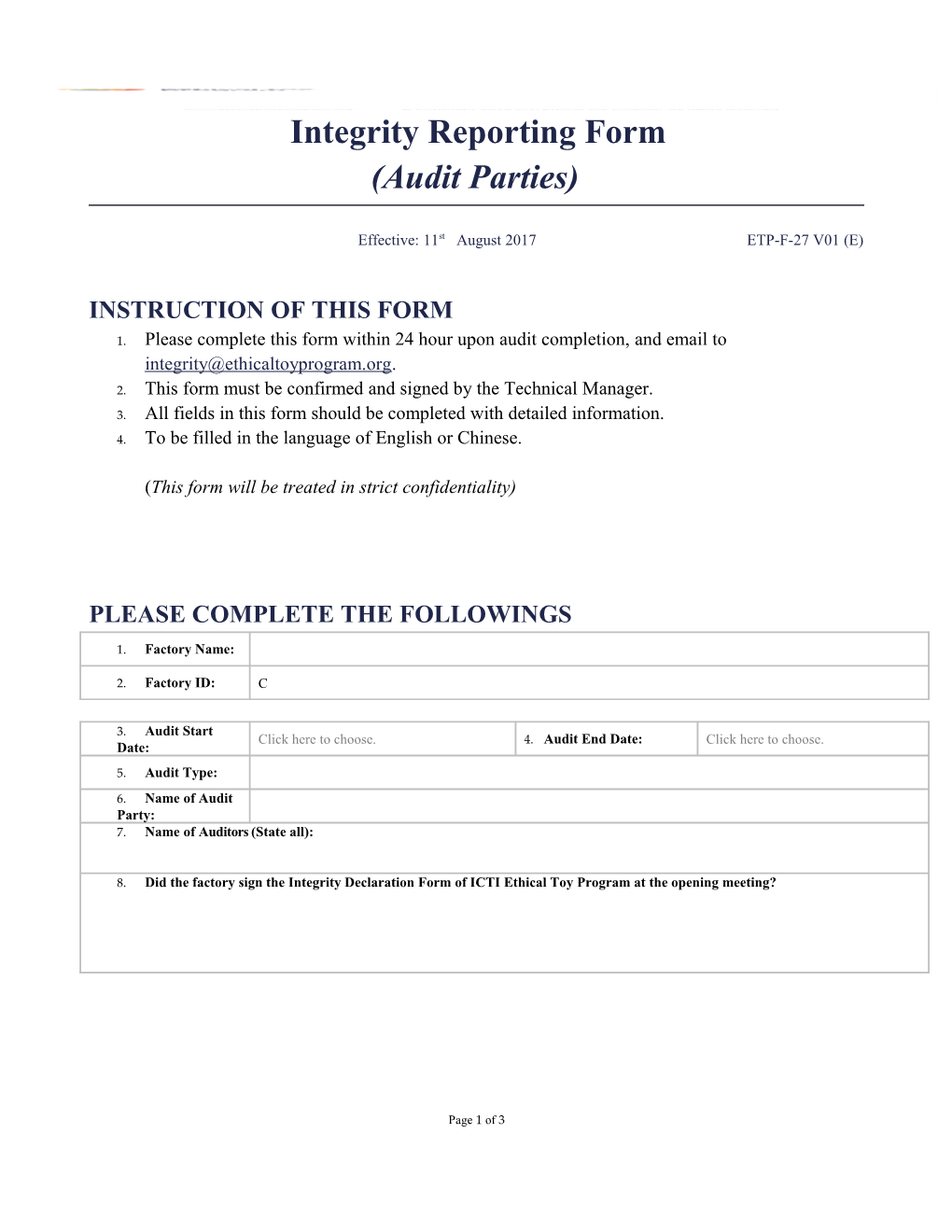 Integrity Reporting Form