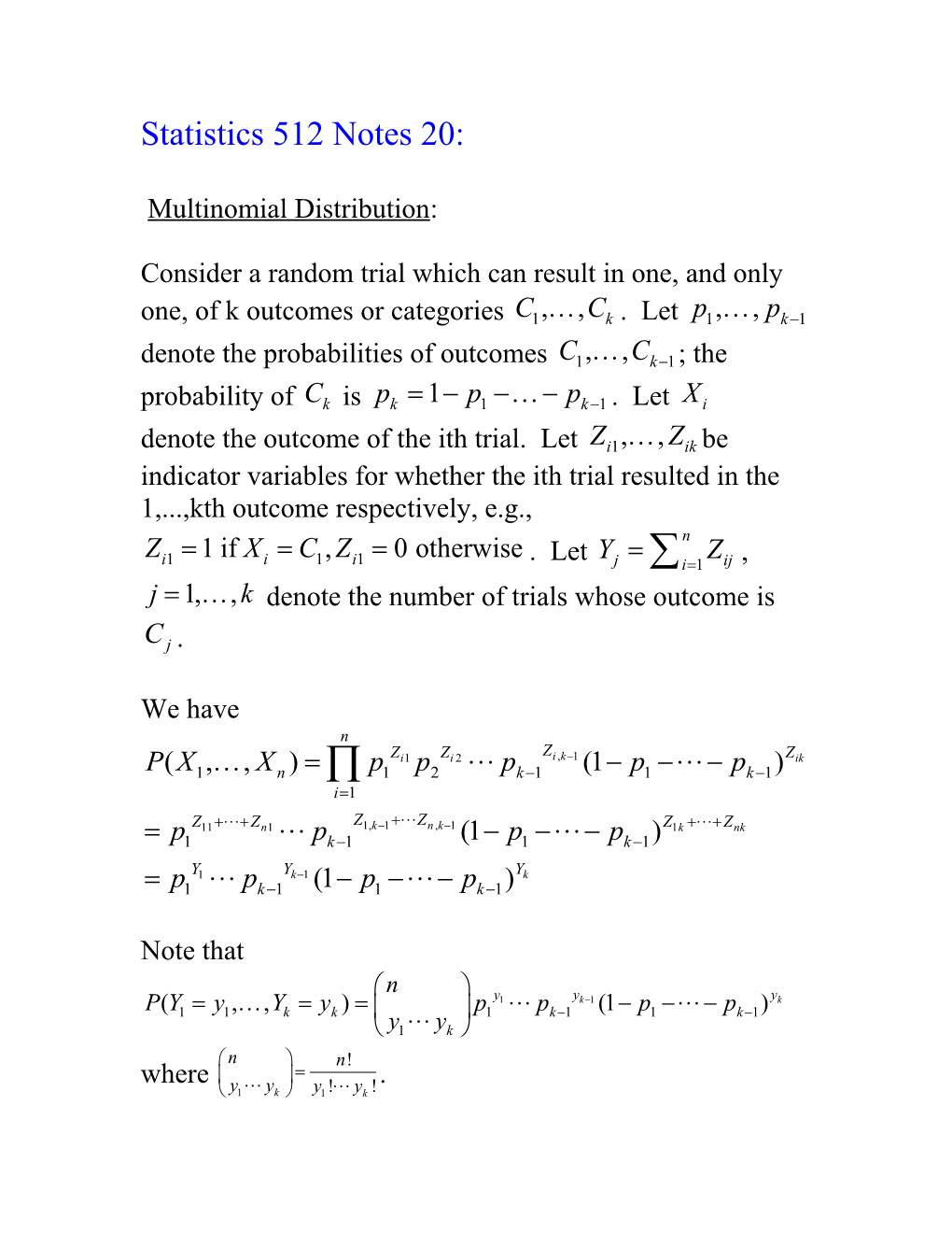 Statistics 512 Notes 20