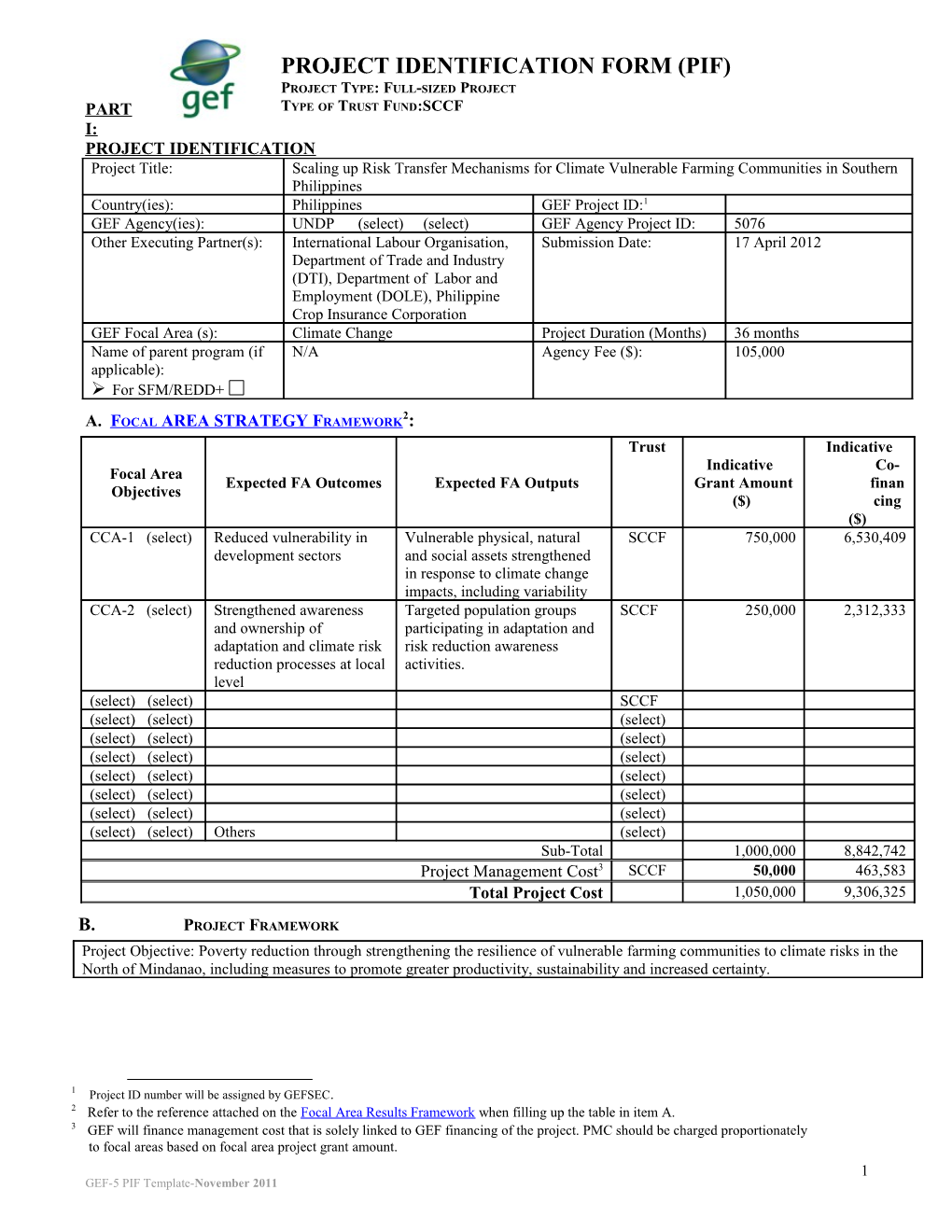 Project Identification Form (PIF) 1