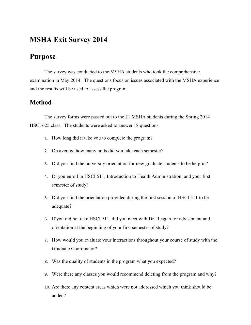 MSHA Exit Survey 2014